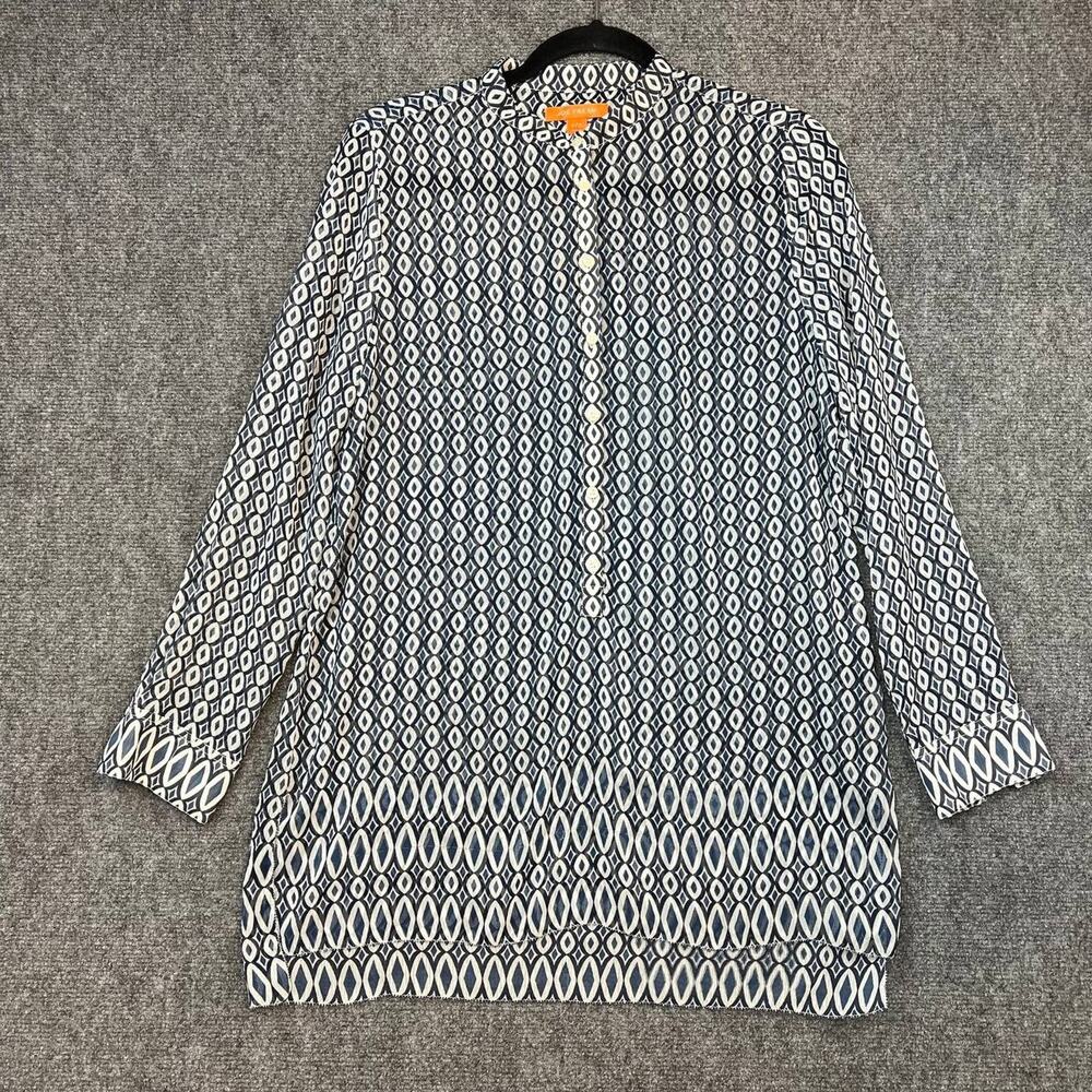 Joe Fresh Women's Small Blue Geometric Print Long Sleeve Button Front Tunic